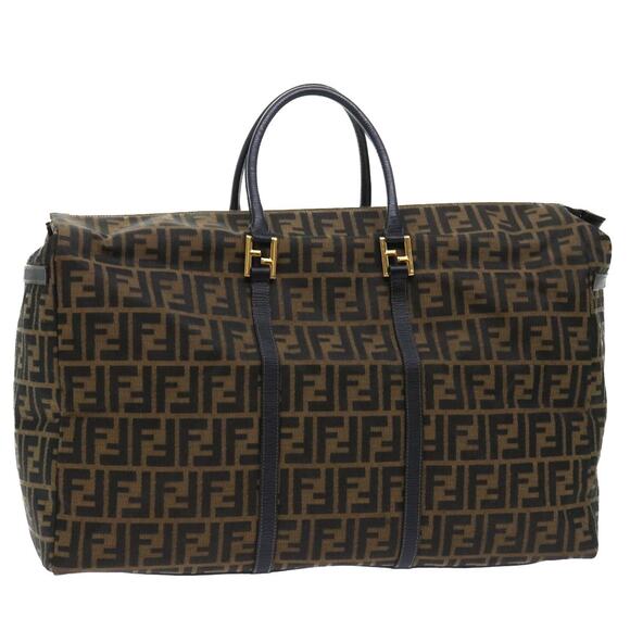 FENDI Zucca Canvas Boston Bag Brown Black - Picture 1 of 12
